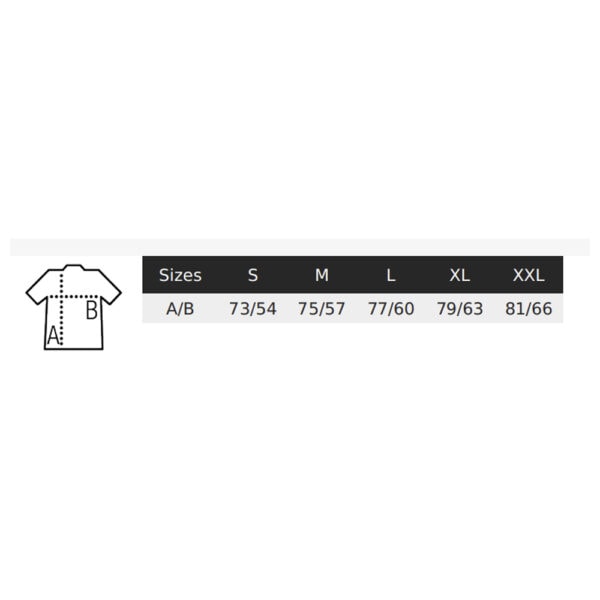 T-shirt size chart S-XXL